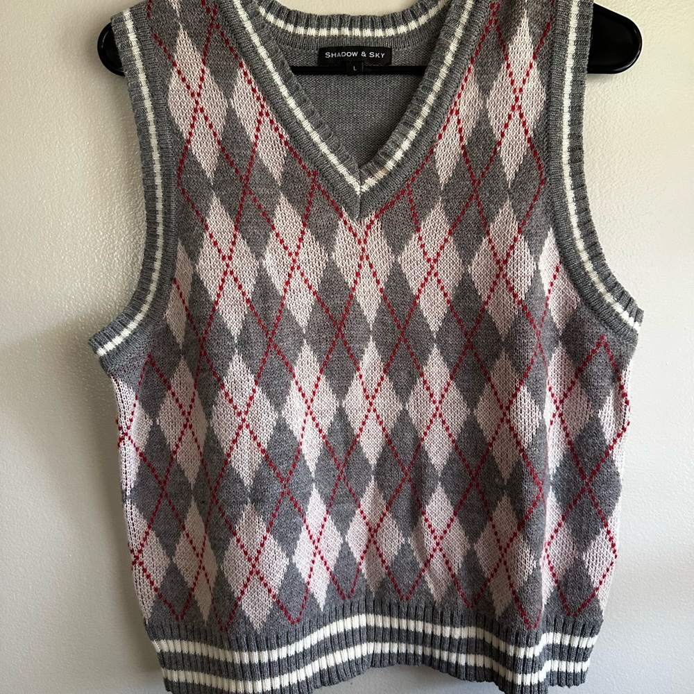 Gray and Red Argyle Shadow & Sky Women’s Sweater Vest